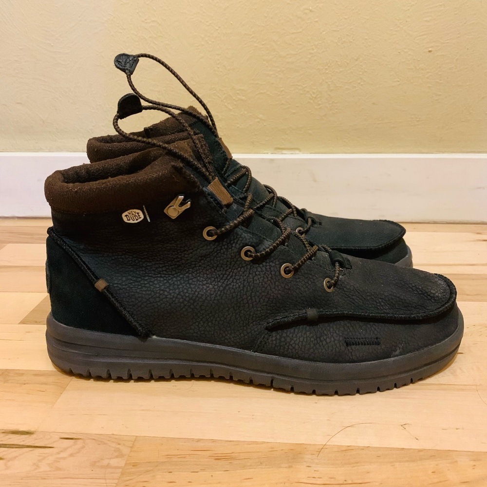 Hey Dude Black Bradley Boot Leather Chukka Moc High Top Boots Men’s Size 12